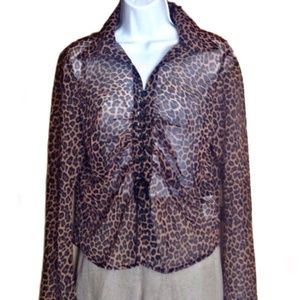Sheer Leopard Animal Print Lace-up Blouse On Trend